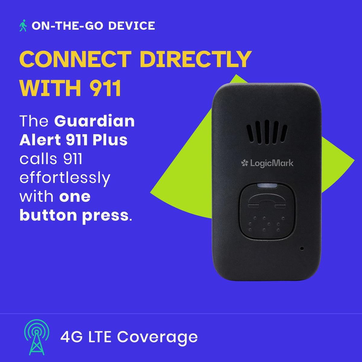 LogicMark Guardian Alert 911 Plus – No Monthly Fees, 2-Way Emergency Pendant for Seniors, with Fall Detection, Water Resistant, Direct 911 Connection Without a Landline