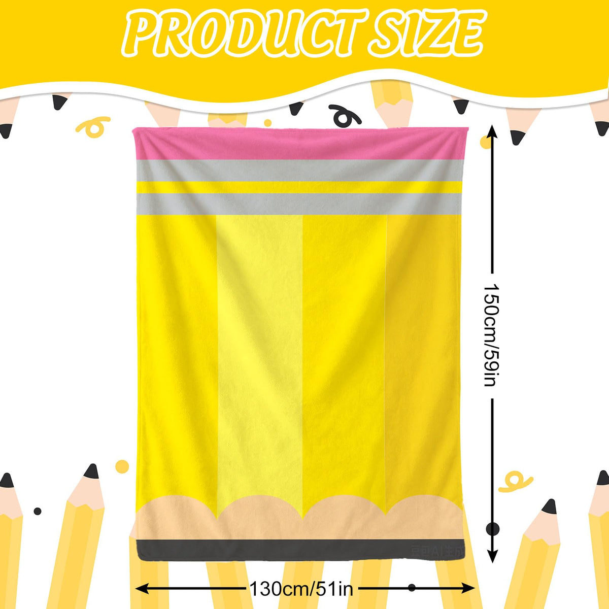 JarThenaAMCS Back to School Blanket Throw Blanket Soft Yellow Pink Pencil Plush Blankets for First Day of School Party Home Office Decor, 50 x 60 Inch
