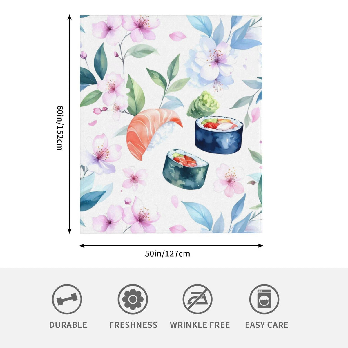 Duuppgo Sushi and Flower Throw Blanket 60x50 Inch – Ultra Soft Anti-Pilling Flannel Blankets, Lightweight & Warm for Sofa, Bed, Camping, Travel