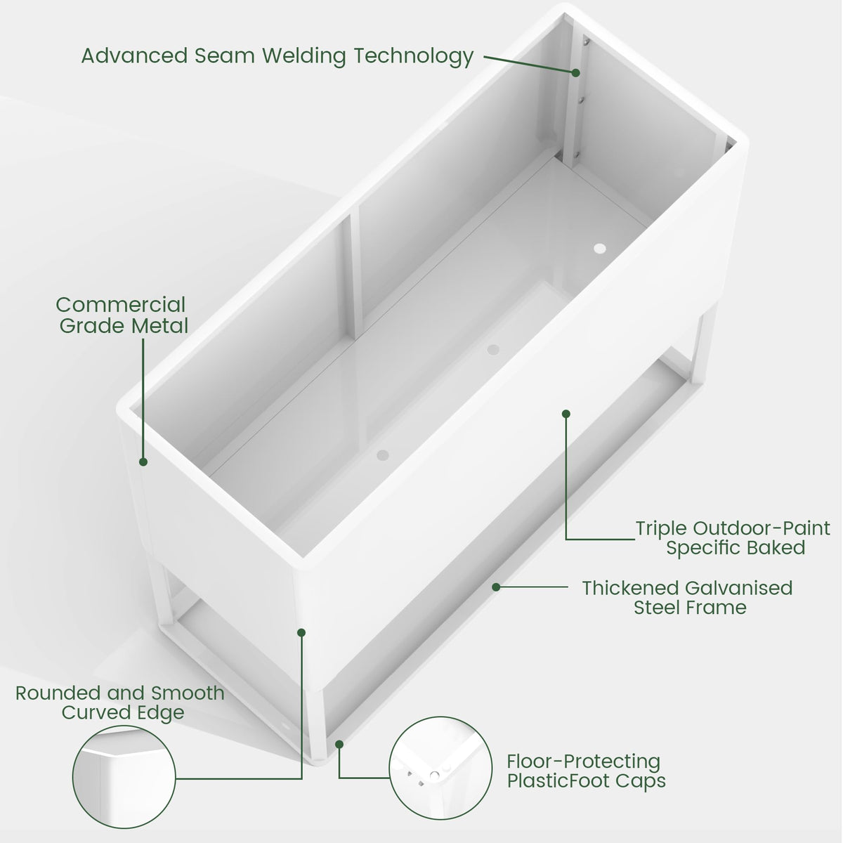 Modern Raised Metal Planter Box with Legs,38"L x 15"W x 30.5"H Outdoor Rectangular Planter,Durable All-Weather Use Elevated Planter for Commercial Patio, Balcony & Porch | Rounded Corner Design(1PCS)