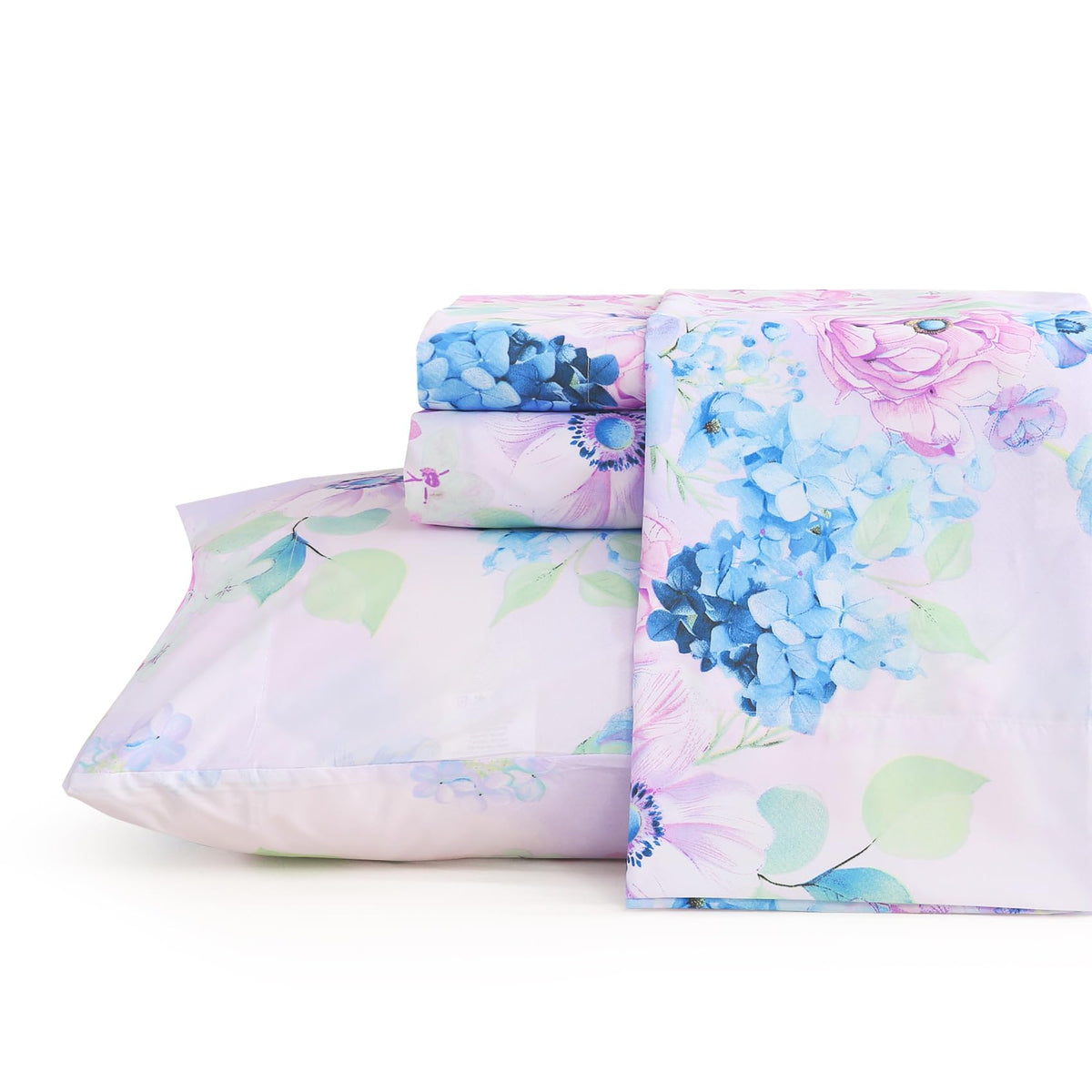 JSD Purple Hydrangea Floral Sheet Set King Size, 4 Piece Soft Spring Printed Microfiber Bed Sheets Deep Pocket