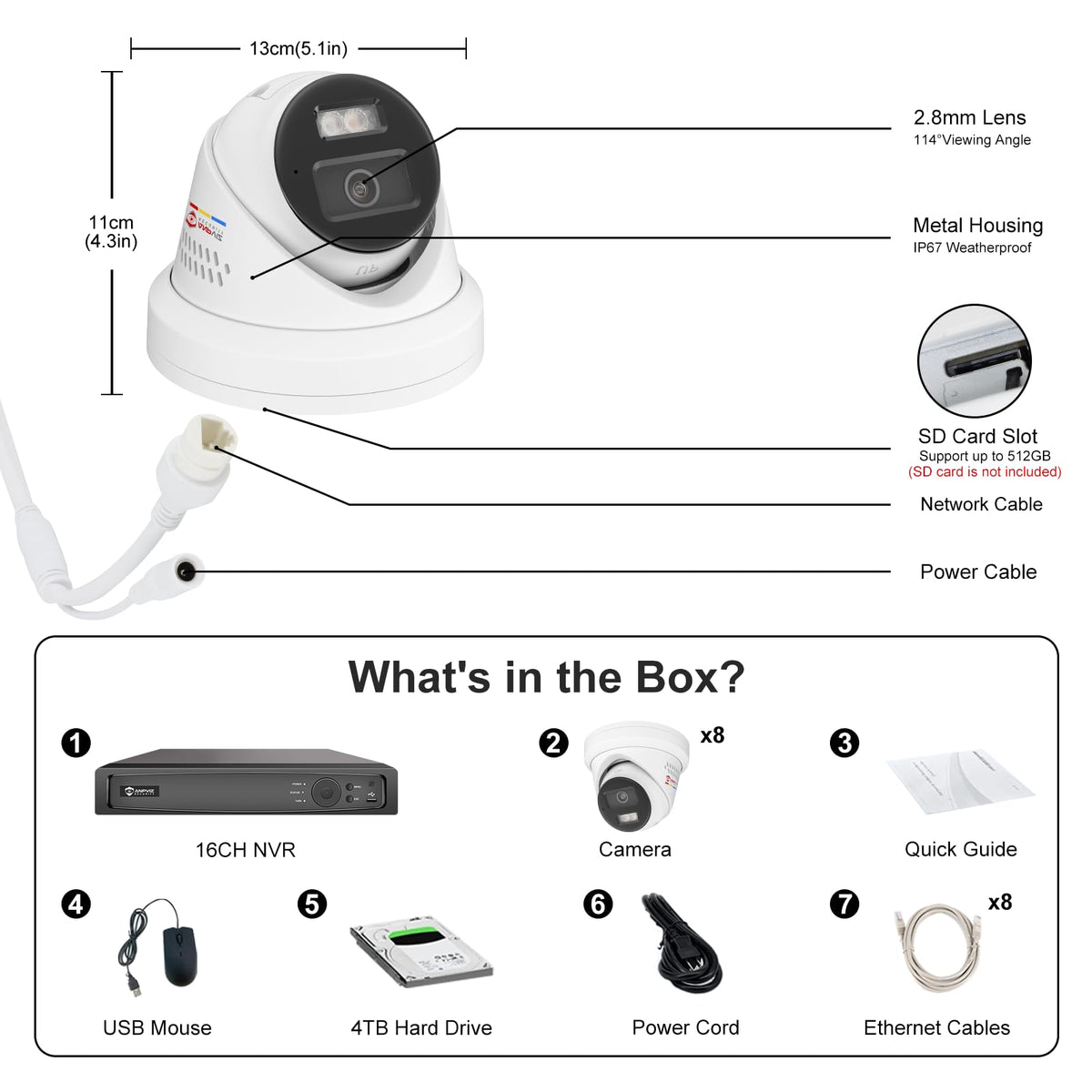 《Strobe Sound Light Alarm & 2-Way Audio》Anpviz 16CH 4K PoE Security Camera System, 8X 8MP Wired IP Turret Cameras Outdoor Metal, 12MP NVR with 4TB HDD, True Plug & Play for Business Home(H Series)