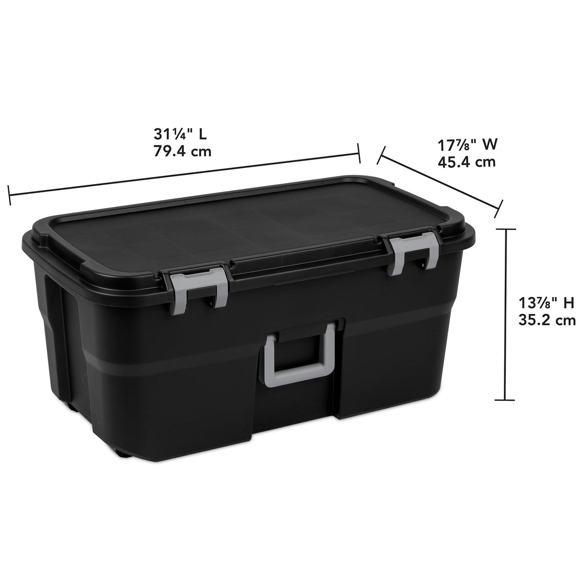 Sterilite 4 Pack Wheeled Footlocker, 22 Gallon Plastic Storage Container with Latching Lid and Handles, Black - Large Stackable Bin Home Organizer