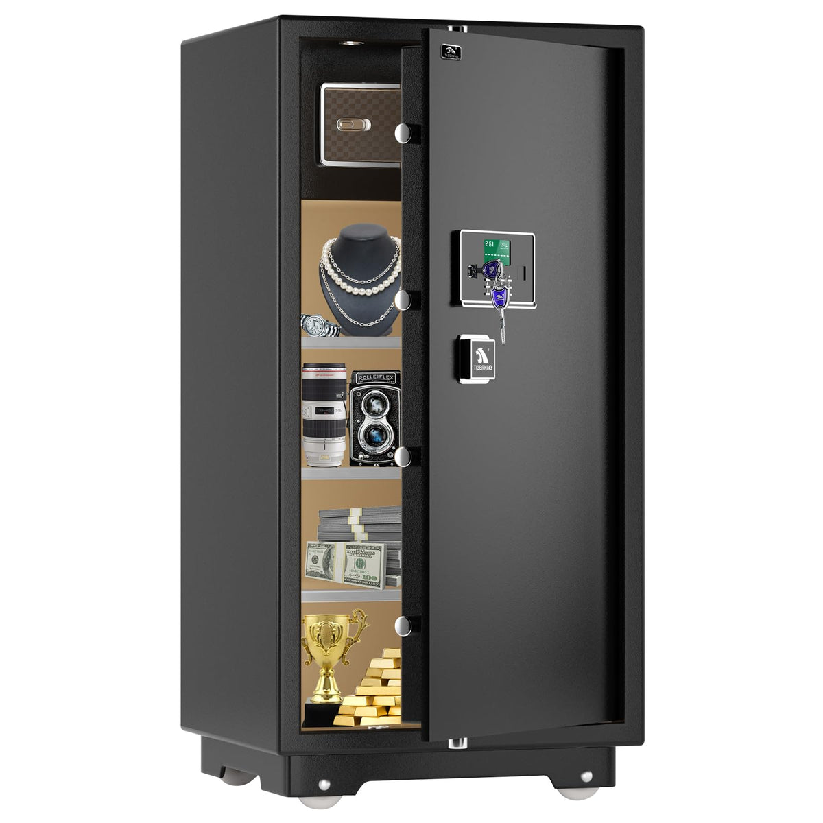 【US STOCK】TIGERKING 11.5 Cubic Feet Extra Large Heavy Duty Safe Box, Home Safe with Double Safety Key Lock and Separate Lock Box, Digital safe with 3 Removable Shelf for Home Hotel Office,180lbs