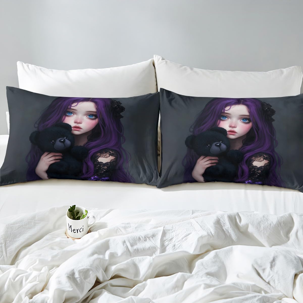 Erosebridal Anime Girl Comforter Set Twin for Kids, Kawaii Girl Duvet Insert Japanese Style Down Comforter for Girls Adult Japanese Animation Bedding Set for Bedroom Decor 1 Pillow Cases