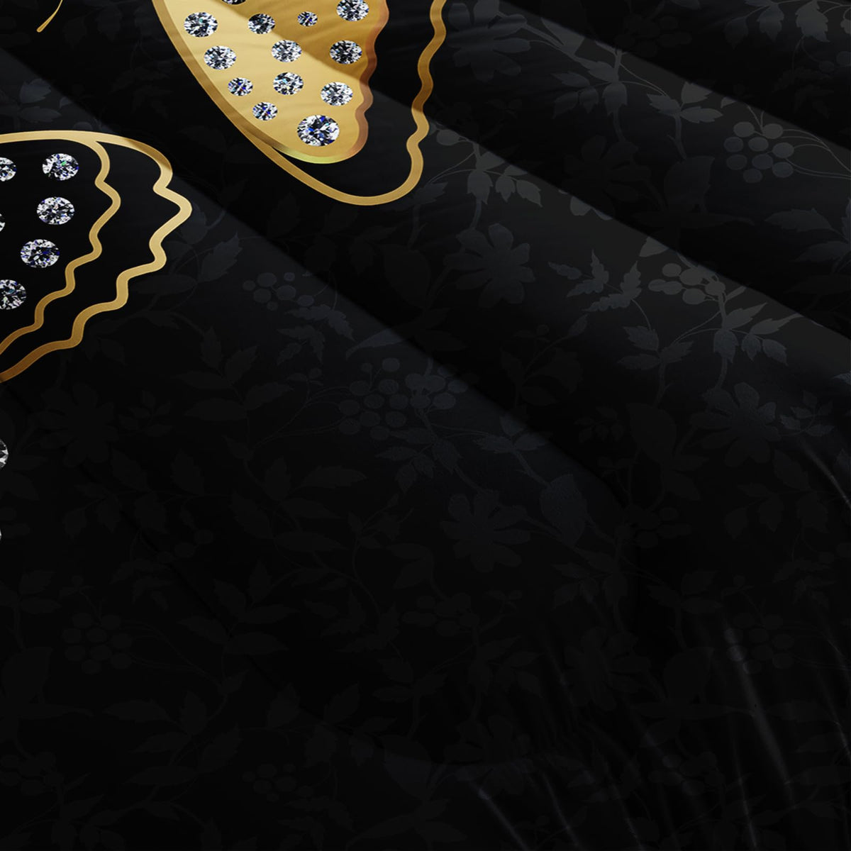 AILONEN Butterfly Comforter Set Full Size, Black Gold Butterfly Diamonds Pattern Bedding Set for Girls Adults,Luxury Black White Soft Lightweight Duvet Set 3 Pieces(1 Comforter + 2 Pillowcases)