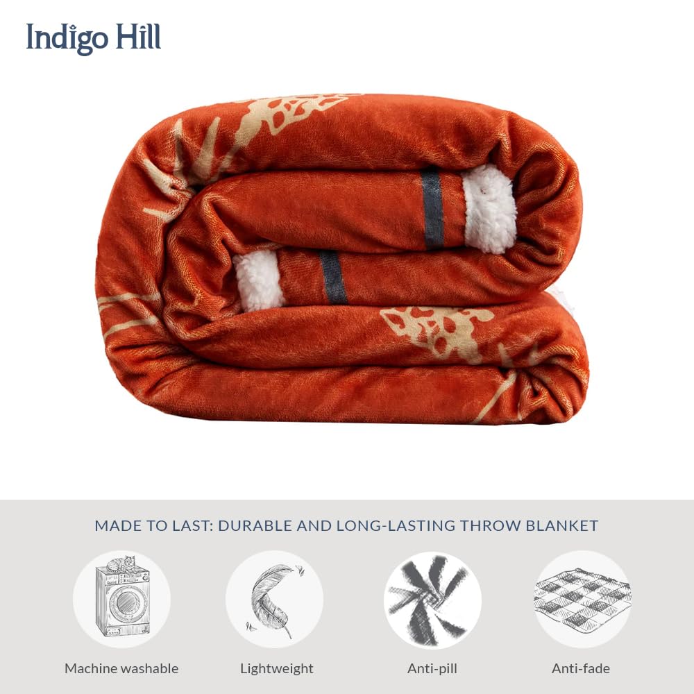 Indigo Hill by HiEnd Accents Marfa 3 Piece Sherpa Western Throw Blanket Set, Cowboy Longhorn Scull Print, Western Blanket with Horseshoe Print Western Pillows, Southwest Style, 1 Throw and 2 Pillows