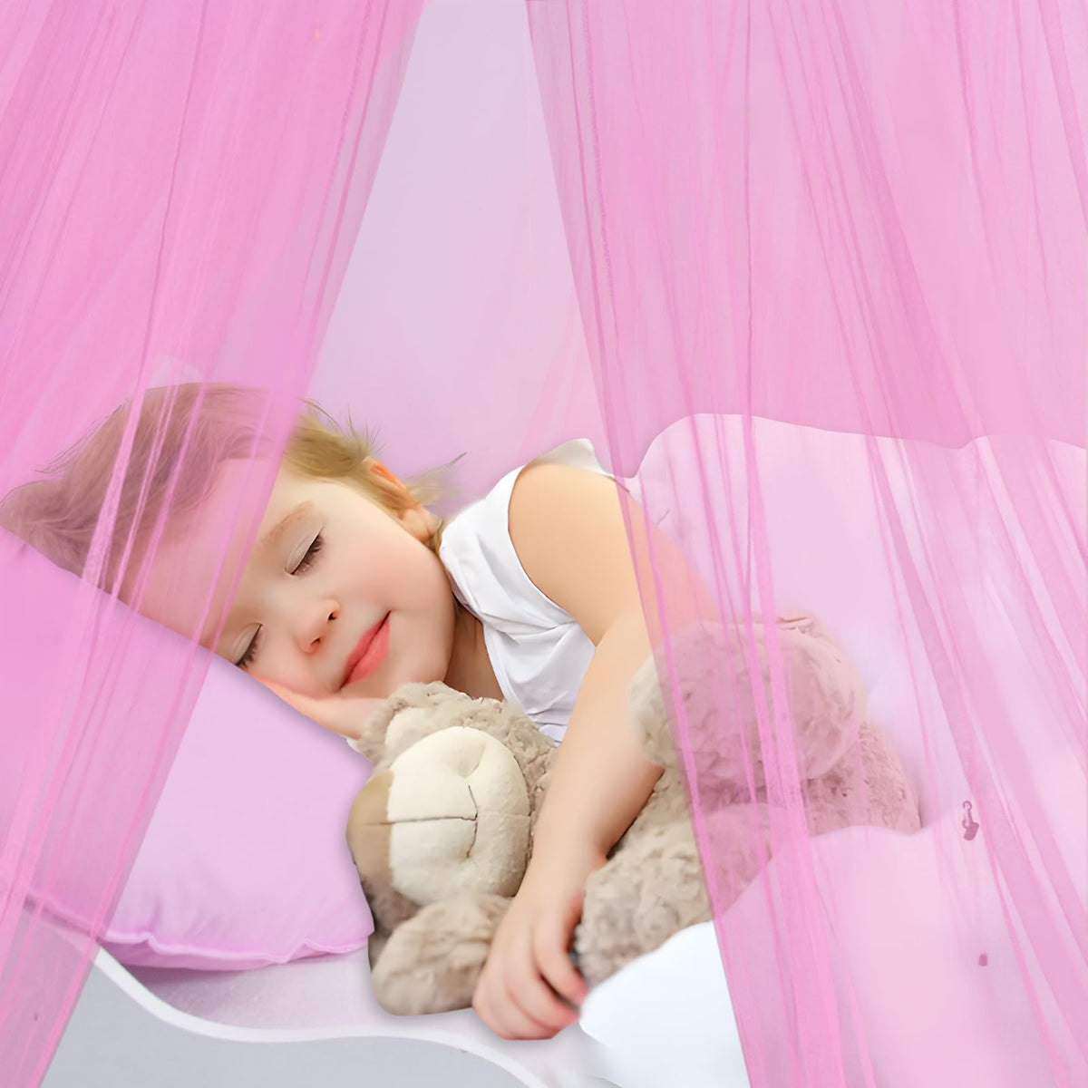 South to East Pink Bed Canopy for Girls, Princess Bed Canopy for Kids Room, Mosquito Net Canopy Girls Beds, Fire Retardant Fabric