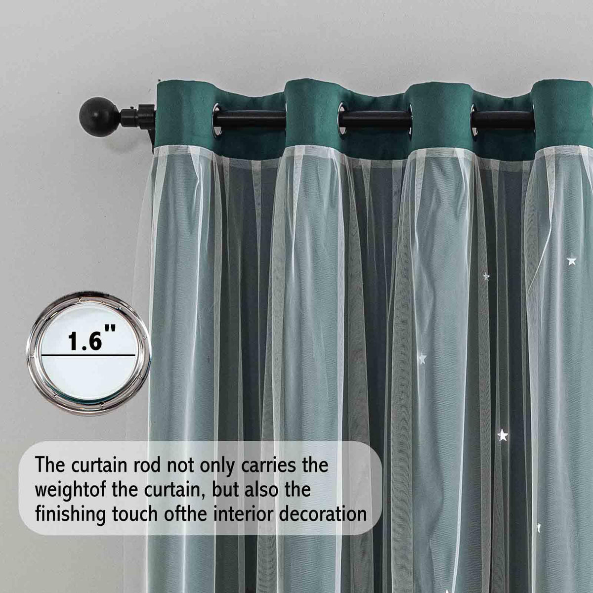 Anytime Romantic Kids Curtain,Hollow-Out Stars Window Curtain Double Layer Blackout Curtains for Girls Bedroom Kids Room 2Panel,(W52 x L95,Dark Green)