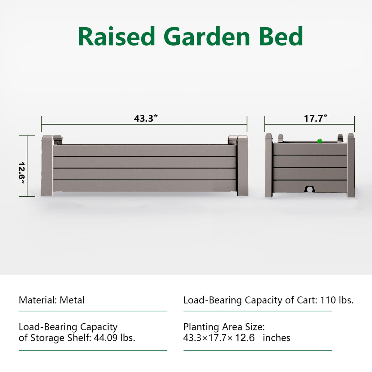 EasyUp Horticulture Garden Bed, Divisible Resin Planter Box for Backyard, Patio, Balcony, with 4 Legs(Gray,43.31 * 17.72 * 12.6)