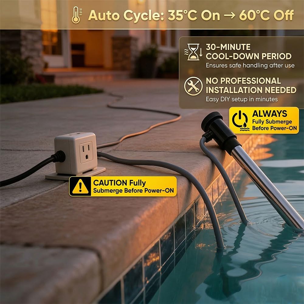 Portable Baptistry Immersion Water Heater with Thermostat, Submersible Baptismal Pool Heater for Inflatable Pools, Hot Tub, Spa, and Cold Plunge, Fast Heating Bathtub Heater