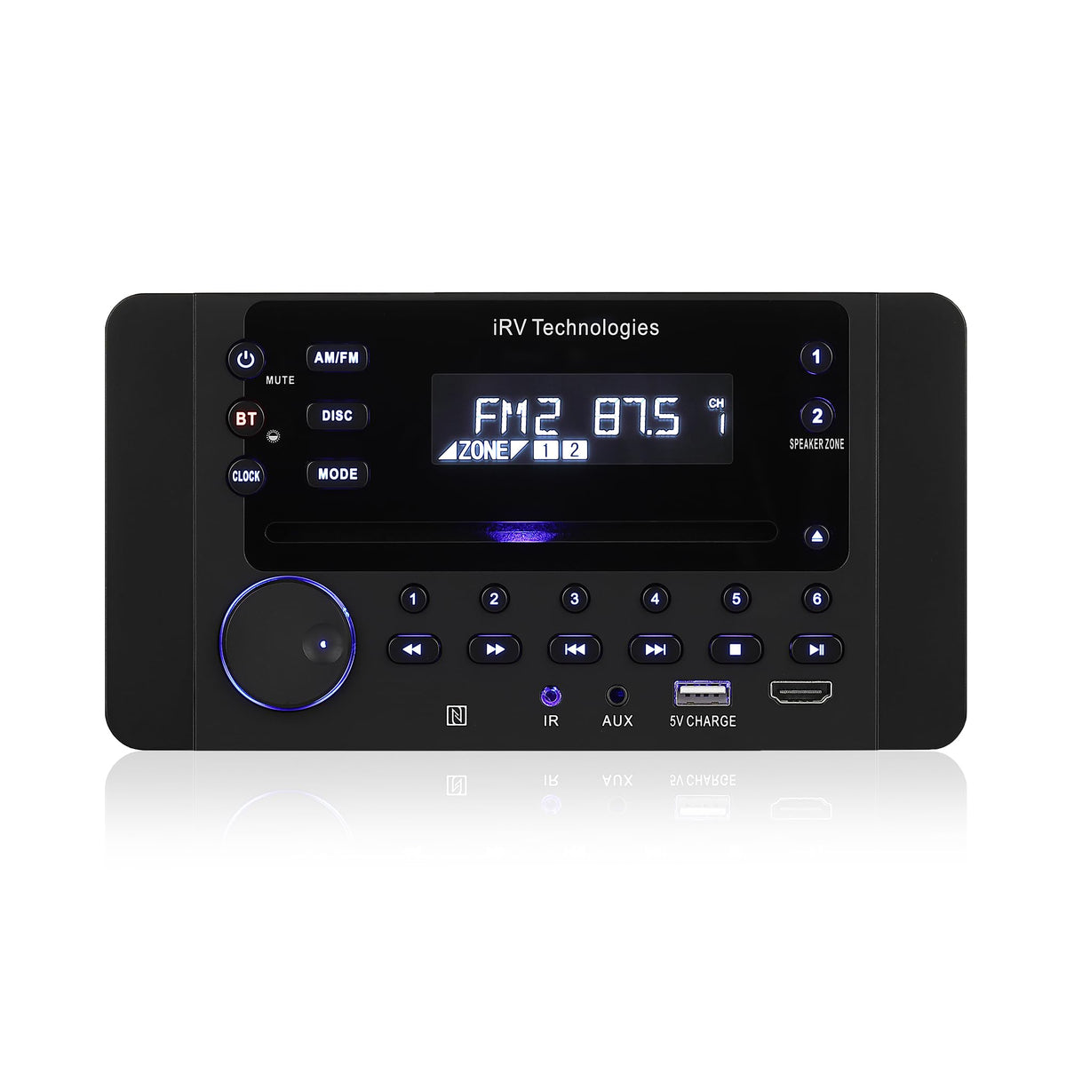 iRV62 2 Zones Wall Mount RV Stereo - 4-Speaker Output, DVD/CD/MP4 Player, HDMI ARC & CEC, NFC Bluetooth, App Control, Digital Surround Sound Entertainment Hub for Trailers