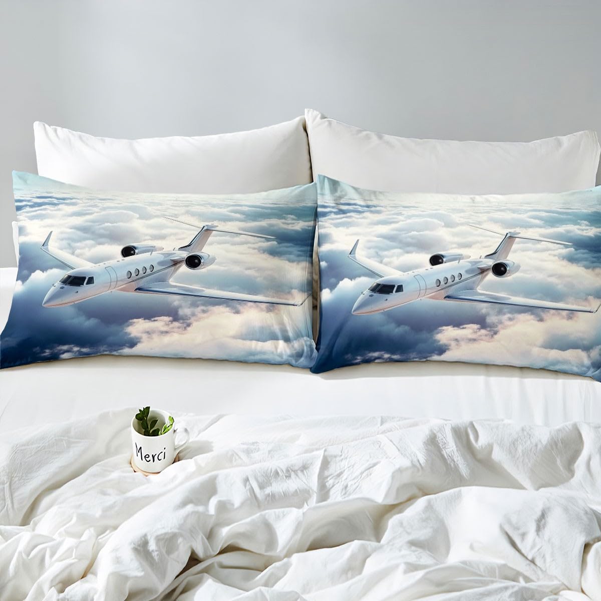 Feelyou Kids Aircraft Bed Sheet Set Full Size,3D Airplane Fitted Sheet Boys Girls Fighter Plane Bedding Set Sky Planes Teens Bed Cover Bedroom Decor (2 Pillow Cases and a Fitted Sheet)