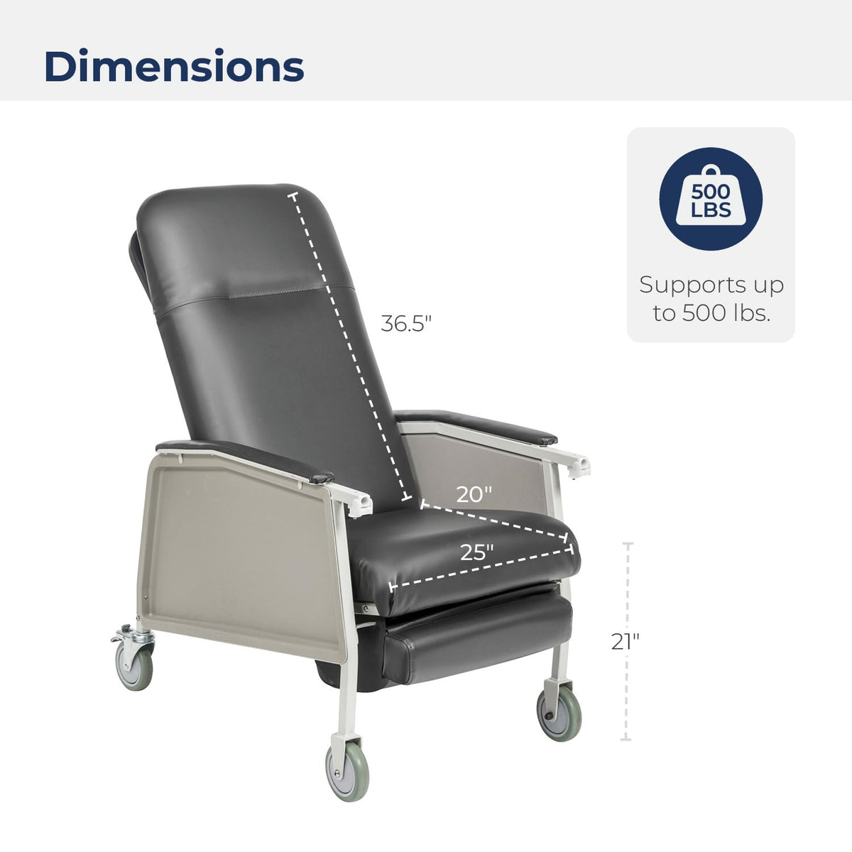 Drive Medical 3 Position Heavy Duty Bariatric Geri Chair Recliner, Reclining Clinical Chair with Armrests and Tray, Extra Wide Seat, Charcoal