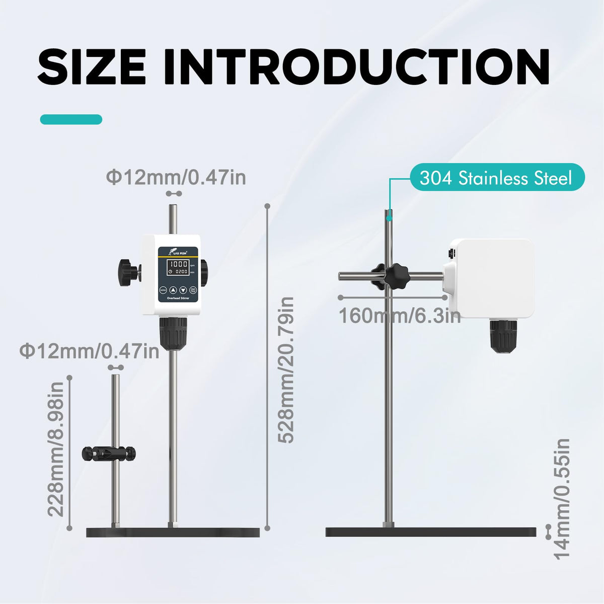 LAB FISH Digital Overhead Stirrer(OS-5S) 10L Capacity 100-1200 RPM Timing 1min-24h Variable Speed Mixer Handles High Viscosity Liquids for Chemical/Reagents/Paints