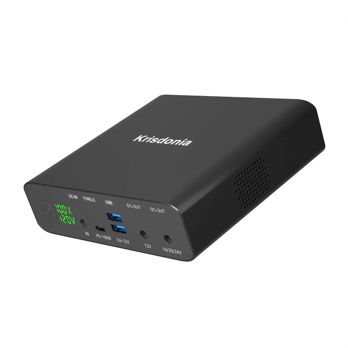 Krisdonia Portable Laptop Charger 32000mAh 100W PD Power Bank, External Battery Pack with 1 USB-C PD3.0 Port, 2 DC Ports, 2 USB QC3.0 Ports for Laptops, Tablets, Smartphones and Other Devices