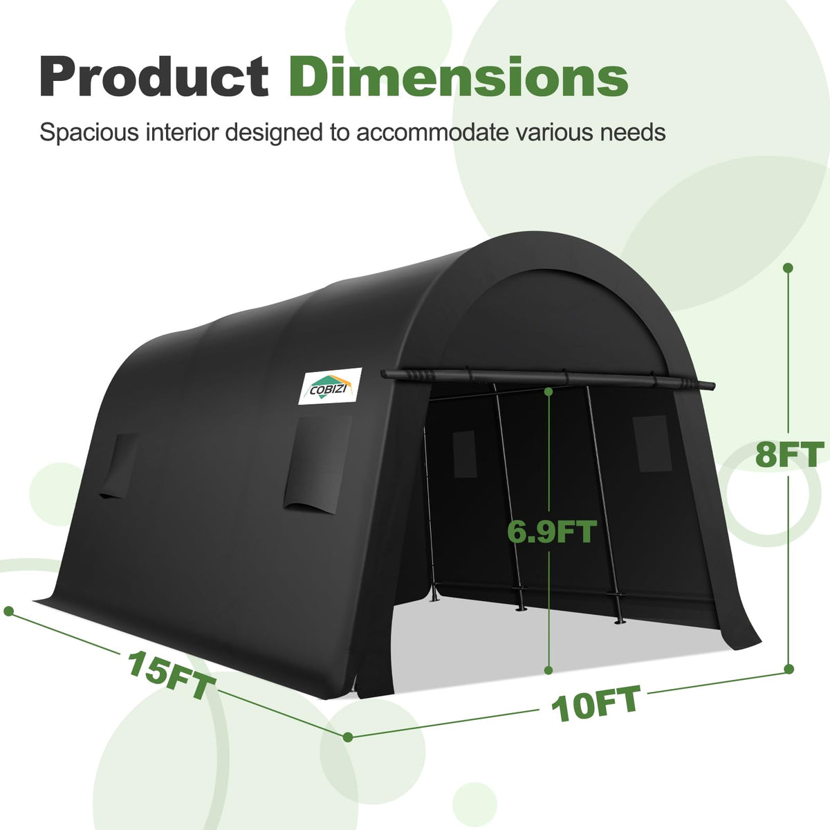 COBIZI 10x15 Carport Canopy Heavy Duty Portable Garage Tent with Double Zippered Roll-up Doors & Vents, Large Space Car Port Car Garage Waterproof Anti-Snow for Cars, Boats, Trucks, Dark Gray