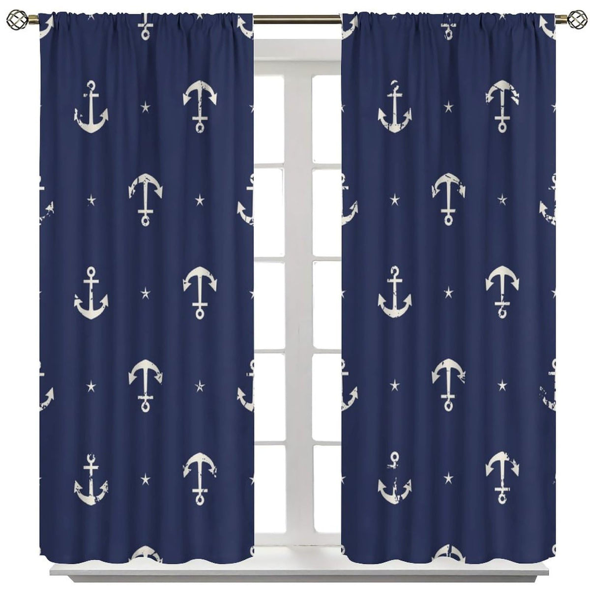 DKMQQUL Nautical Anchor Blackout Curtains, Ocean Beach Coastal Sailing Ship Boat Navy Blue Drapes for Bedroom Living Room Kitchen Window Treatment, 42x45 Inch