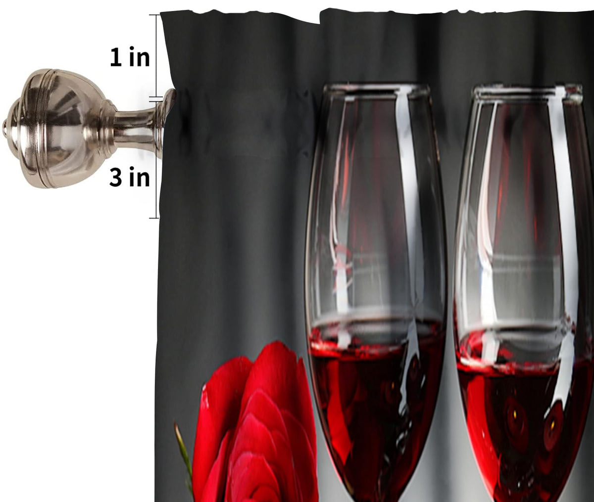 Red Rose Flowers and Wine Kitchen Curtains Valance, Red Wine with Rose and Glass Rod Pocket Window Valance for Bedroom Living Room Kitchen Cafe 1 Panels W54xL18in