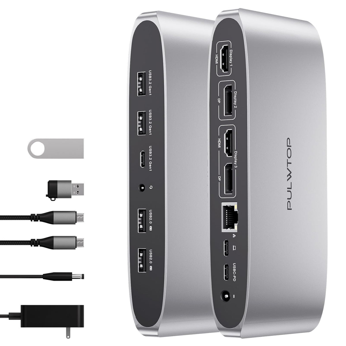 PULWTOP Displaylink Docking Station, Triple Display DisplayLink Dock for MacBook M1/M2/M3 Windows, 4K@60Hz Laptop Docking Station with 2 HDMI, 2 Display Port, PD, USB C Data, 4 USBA, Ethernet, Audio