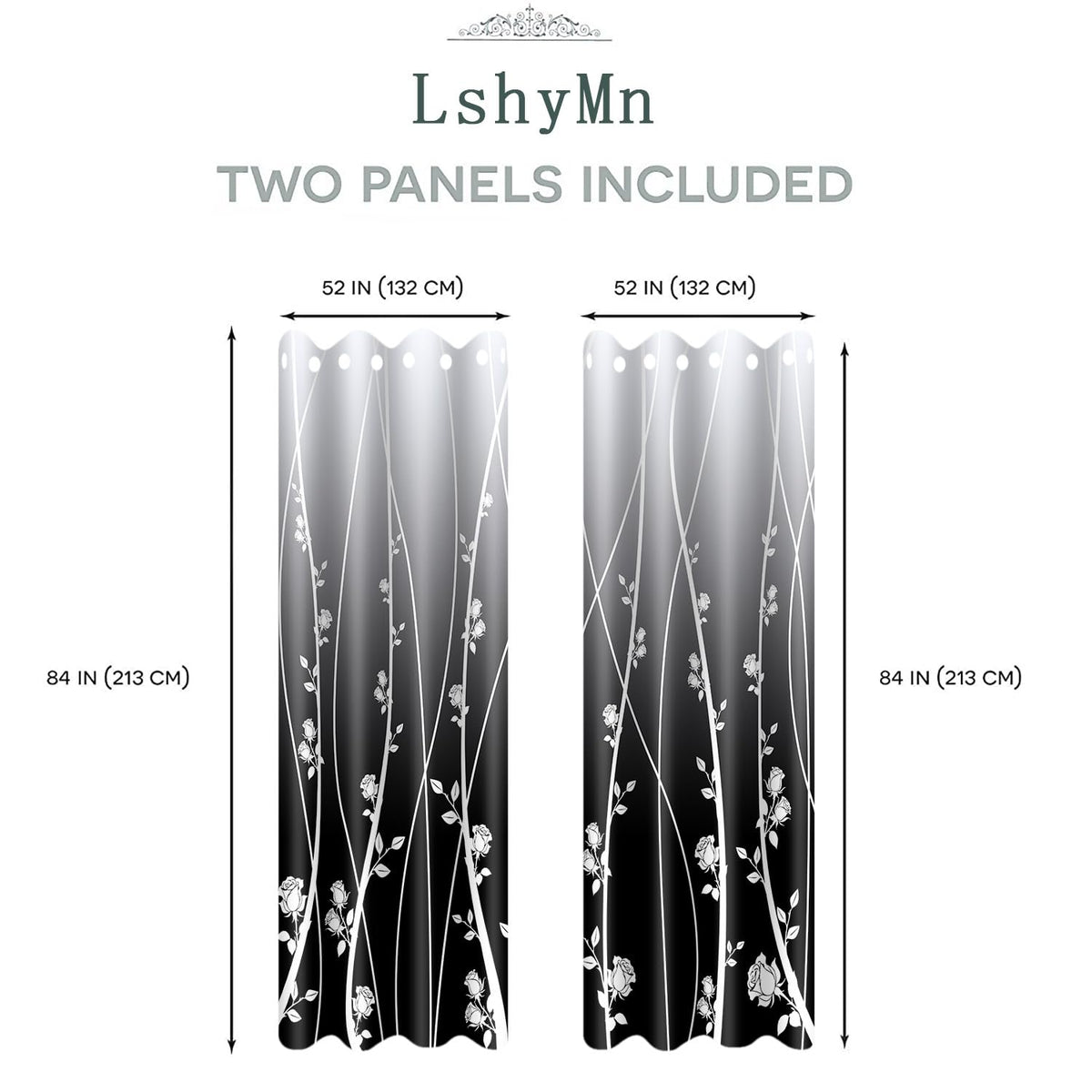 LshyMn Gradient Blackout Curtain 52x84 Inches Modern Farmhouse Floral Rose Pattern Printed Curtains for Living Room Bedroom Office Window Decoration（Black） CLLSMN315