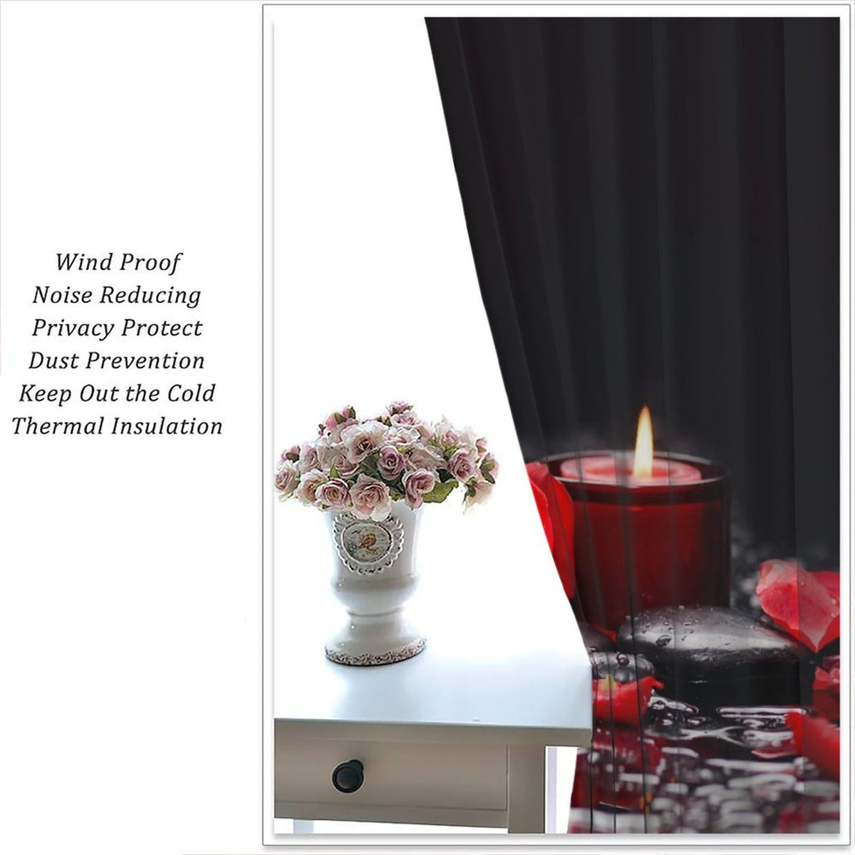 AAVEUP Red Rose Curtains for Girls,Raindrops Stone Candle Aesthetic Red Art Flower Rose Water Flower Window Drapes Print for Kids Women Bedroom Living Room Bathroom 42x45in（No Blackout）