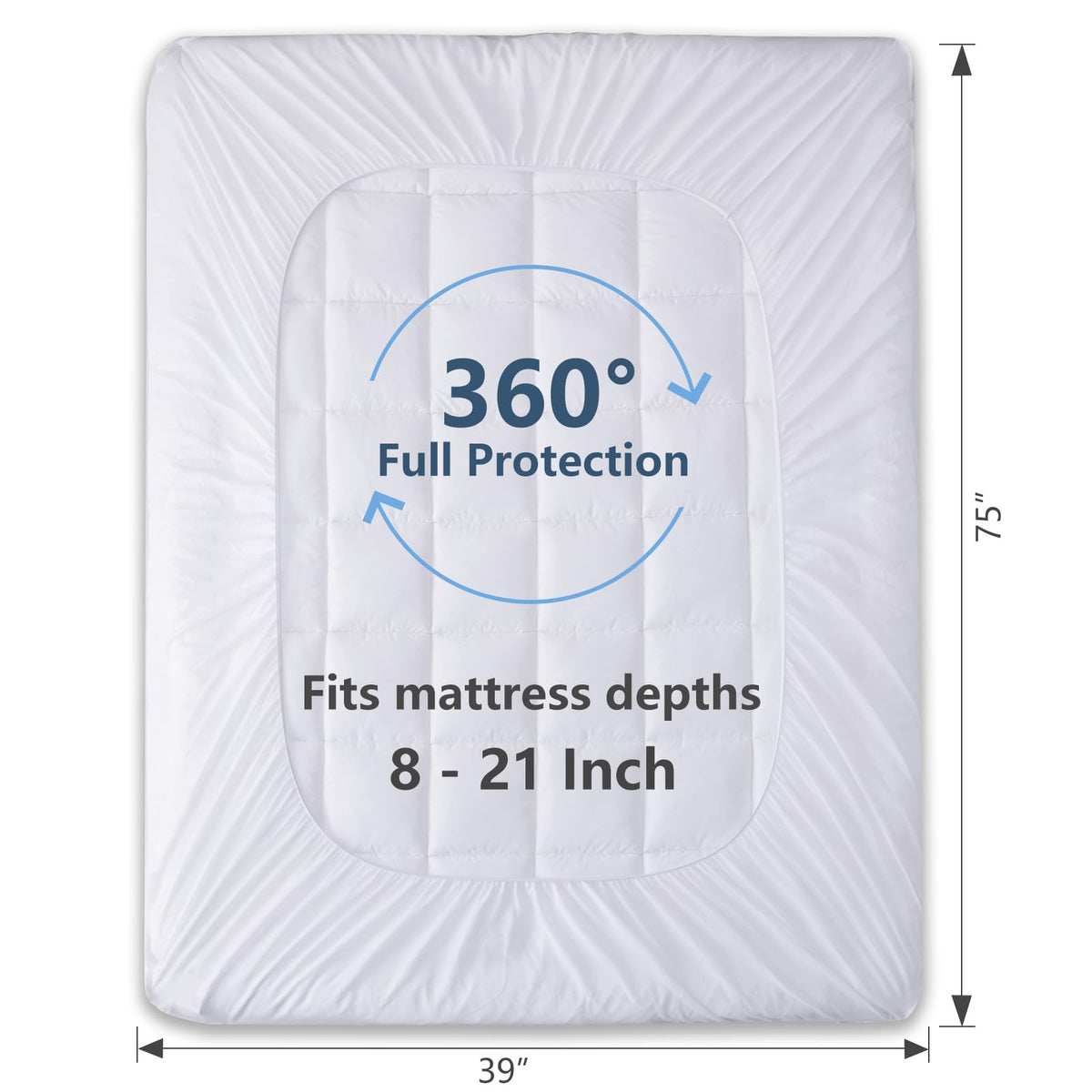 CozyLux Twin Extra Long Size Mattress Pad Pillow Top Cotton Cooling Twin XL Mattress Topper 8-21" Deep Pocket Mattress Cover Quilted Fitted Cooling 450GSM Mattress Protector (39x80 inch,White)