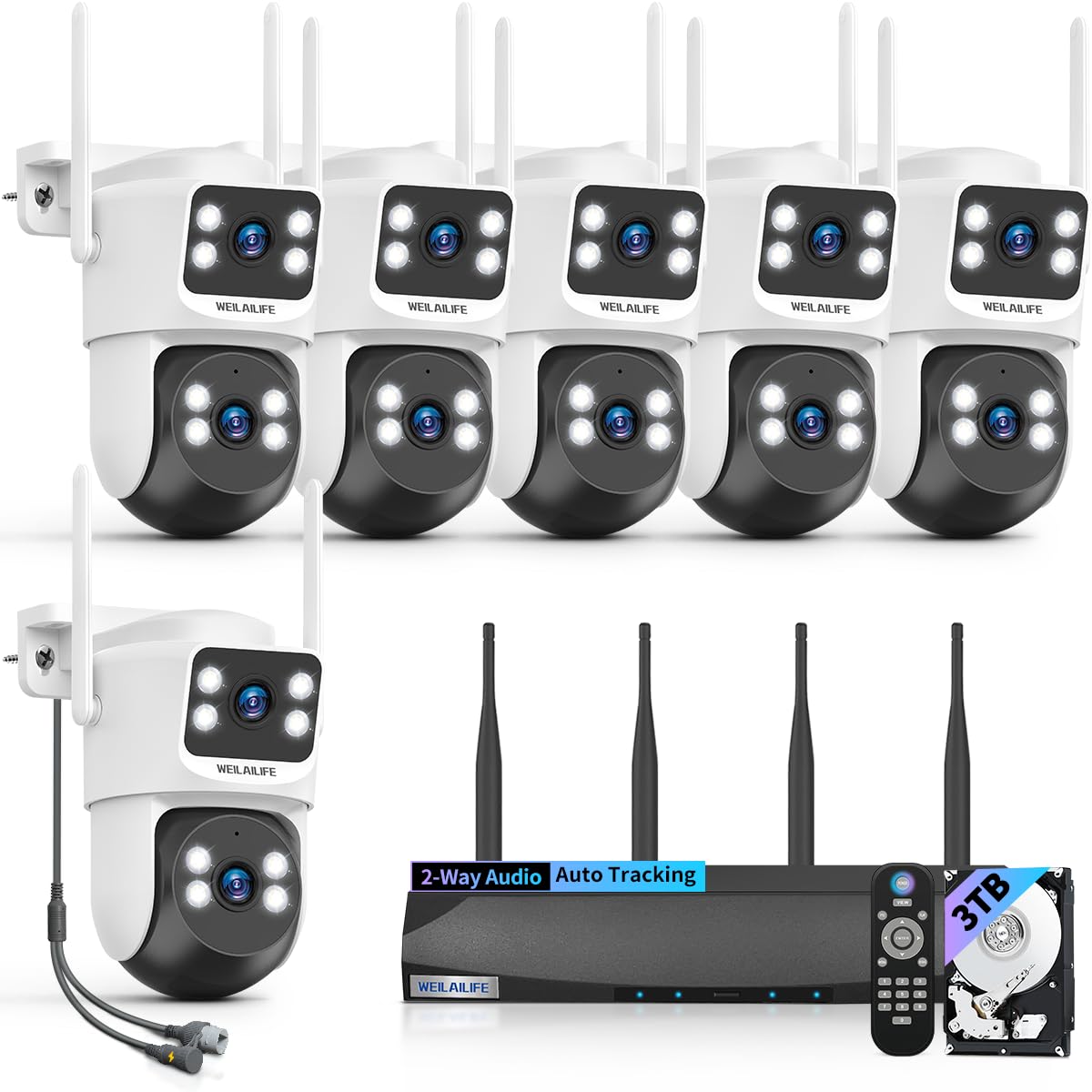 【360° View & 2-Way Audio】 4MP PTZ Security Cameras Wireless Outdoor, WiFi Home Surveillance System, Outside Wireless Security Systems, Surveillance DVR Kits