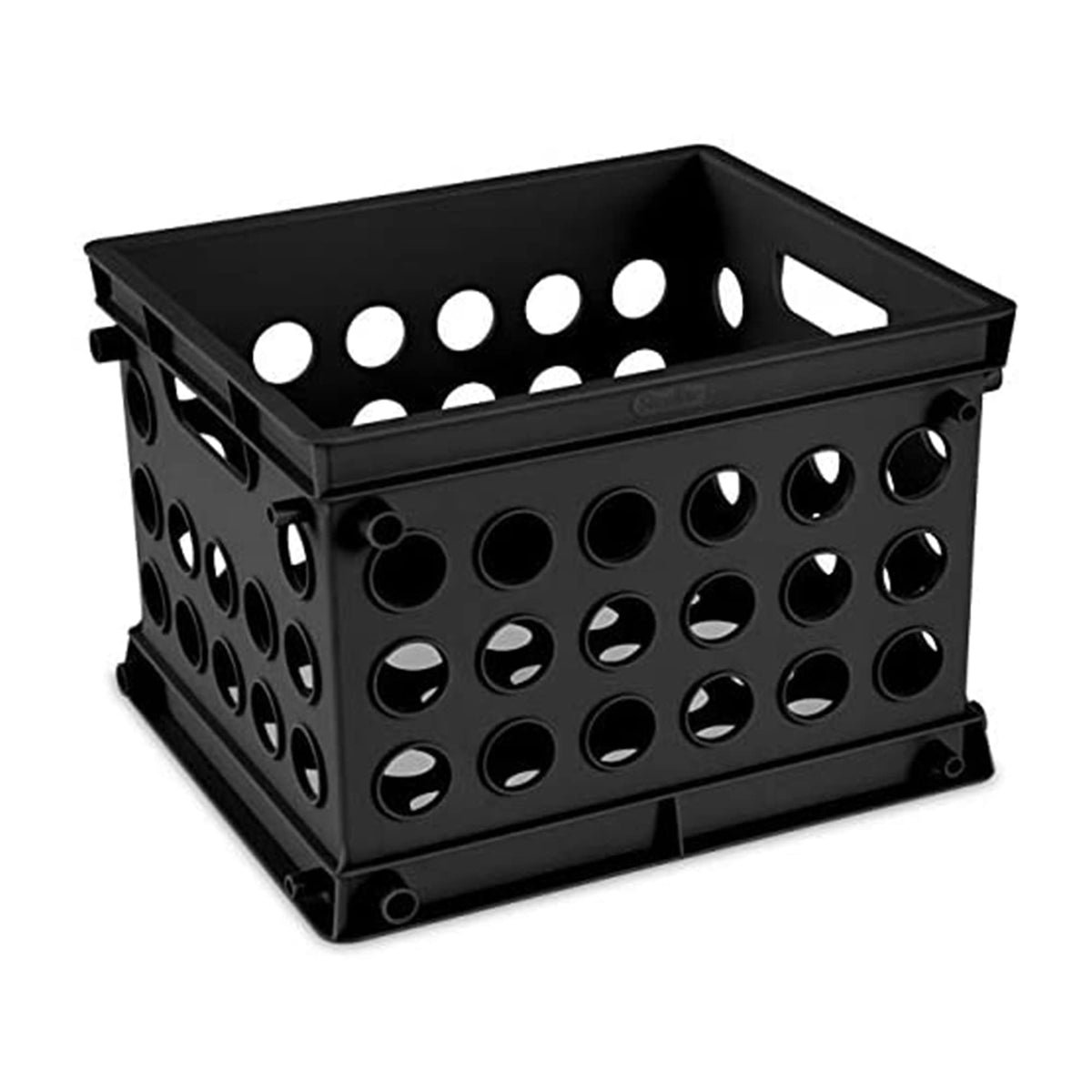Sterilite Mini Crate, Stackable Plastic Storage Bin with Handles, Organize Home, Garage, Office, School, Dorm Room, Black, 36-Pack