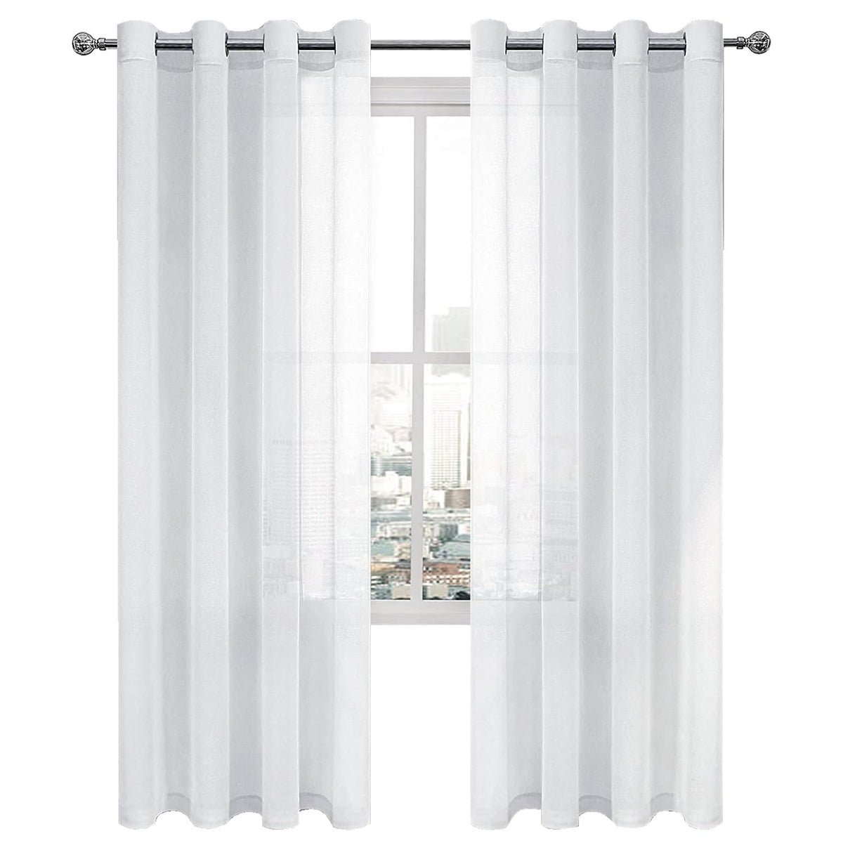 DWCN White Sheer Curtains Linen Look Semi Transparent Voile Grommet White Curtains for Living Dining Room Drapes 52 x 84 Inch Long, Set of 2 Panels
