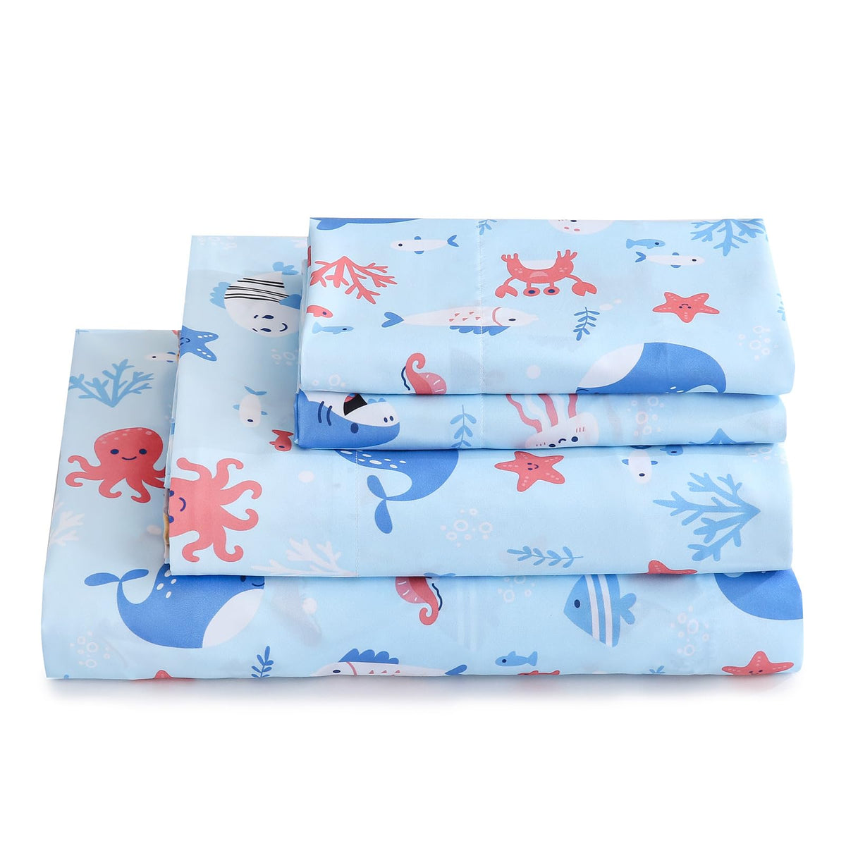 ChicView Twin Sheet Set Kids,3 Pieces Breathable Soft Microfiber Bedsheets for Child Boys Girls, Anti Pilling Deep Pockets Easy Care Bed Sheets, Ocean Animals