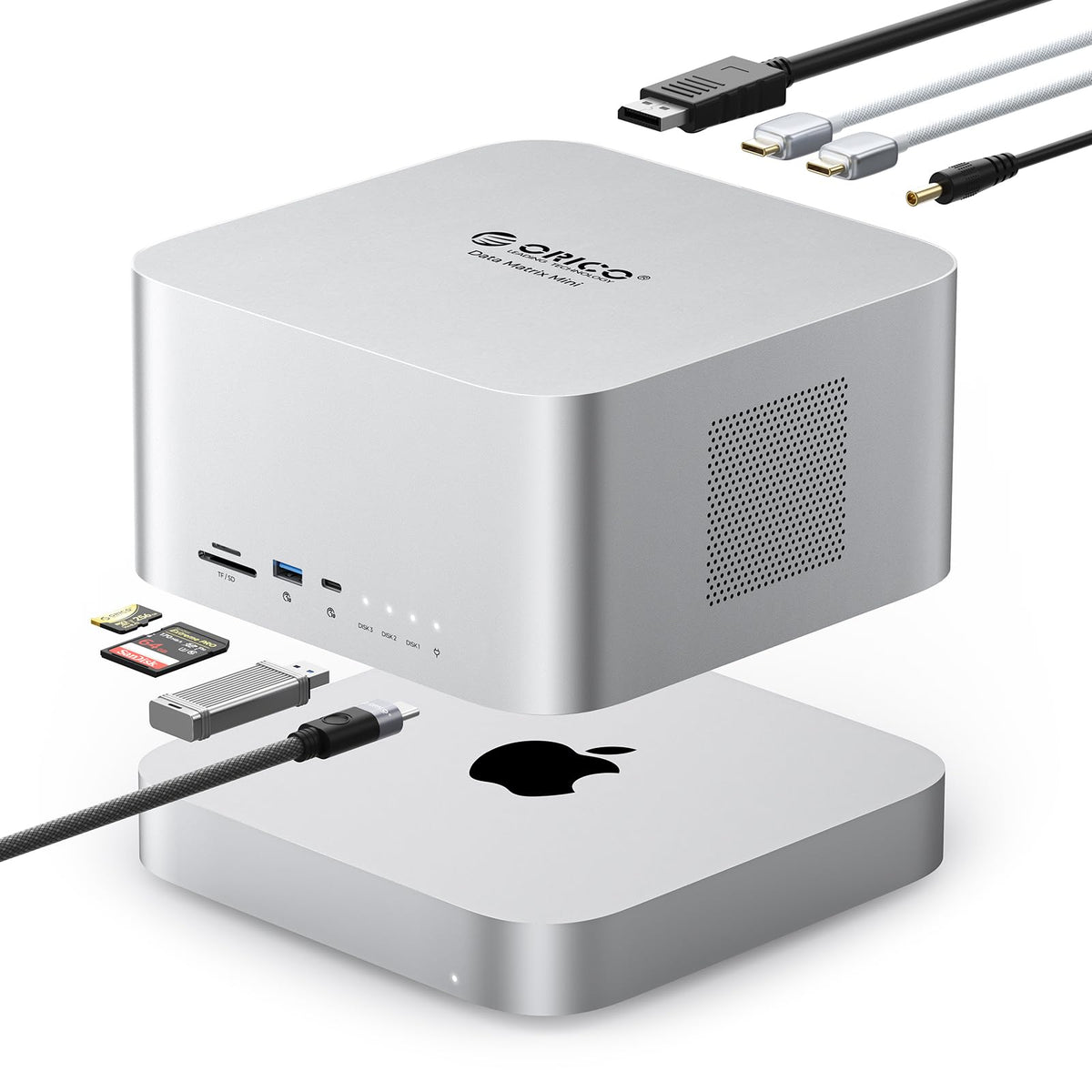 ORICO DataMatrix Mini 10TB Externsion Storage, 2TB SSD with 8TB External Hard Drive, 10Gbps USB-C&USB A Docking Station Compatible with Thunderbolt 3/4/5, SD/TF/CF Card Reader, for MacBook