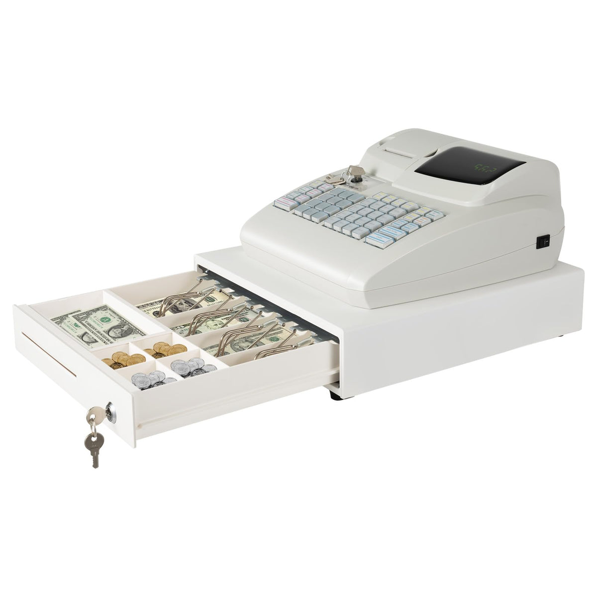 GUEYYSAN ECR100 Electronic Cash Register, 47 Keys Cash Register with High-Speed Thermal Print Head 9-Character LED Register White for Supermarket Shopping Mall Restaurant