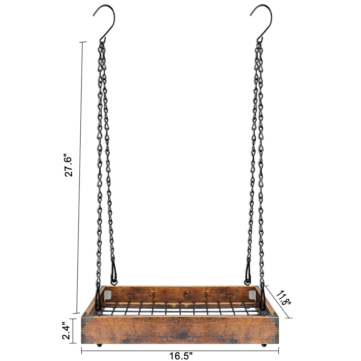 Lilybud--lily Plant Hanger Indoor Outdoor, 16" Large Hanging Planters for Indoor Plants Hanging Plant Holder Wood Metal Hanging Plant Shelf Large Hanging Baskets for Plants Outdoor Window Ceiling