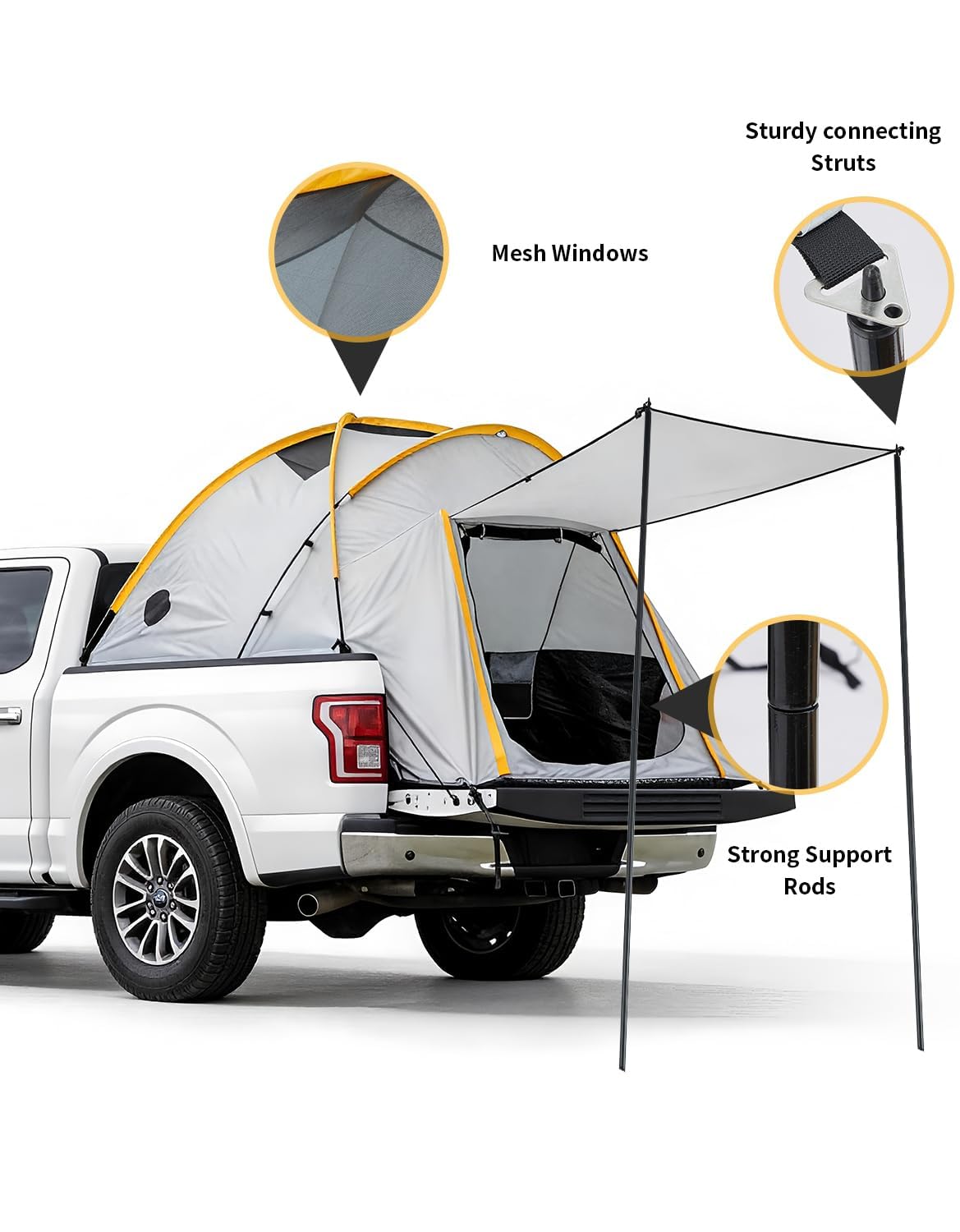 Truck Bed Tent for Pickup Trucks, Waterproof PU3000 Oxford Pickup Truck Tent with Awning, 2-Person & Easy Setup Truck Camping Tent for Silverado 1500 F150 Ram 1500