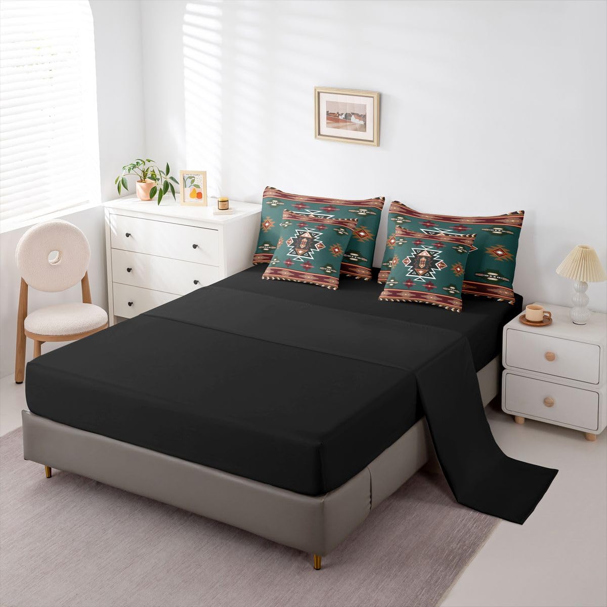 Erosebridal Western Twin Comforter Set with Sheets | Southwestern Decor Geometric 7-Piece Bedding Set Farmhouse Aztec Bed in a Bag, Stripes Diamond Triangle Bed Sets,Green