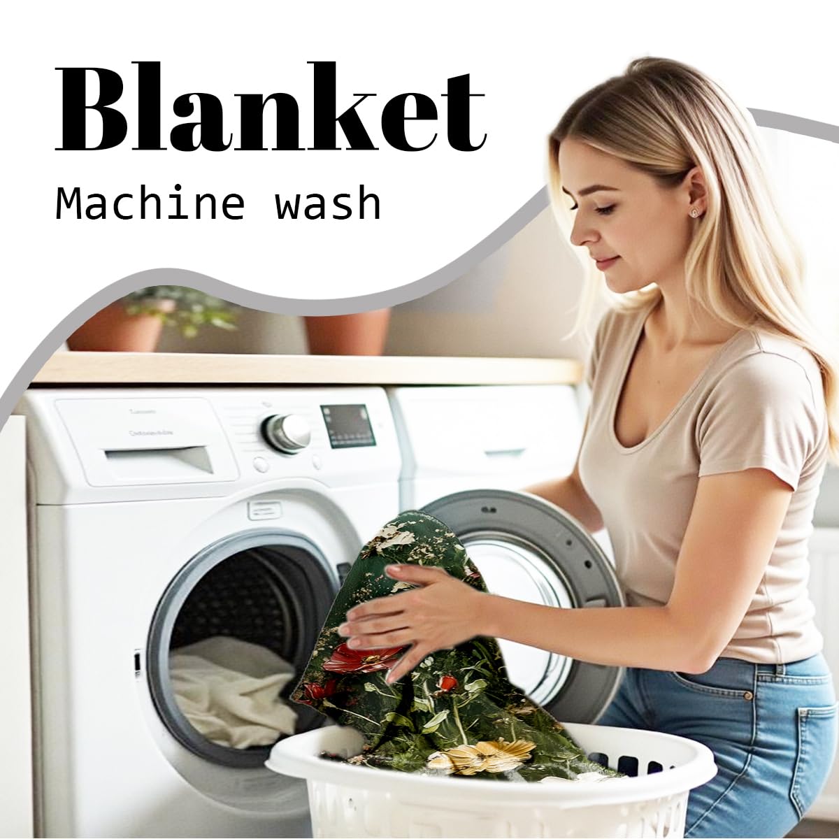 HUNXIAOJ Wildflower Print Blanket Flower Throw Blanket for Couch Bed Chair Soft Green Floral Flannel Throw Wildflower Decor Gifts (49"x59")