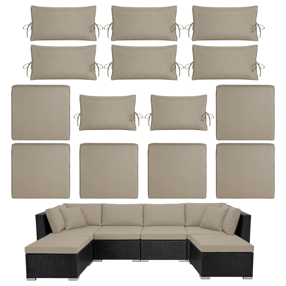 Cabubra 14pcs Outdoor Patio Furniture Cushion Covers, Waterproof & Sun-Resistant Zippered,Fit for Patio Furniture Sectional Sofas and Wicker Rocking Chairs,3 Sizes,Sand,Covers Only