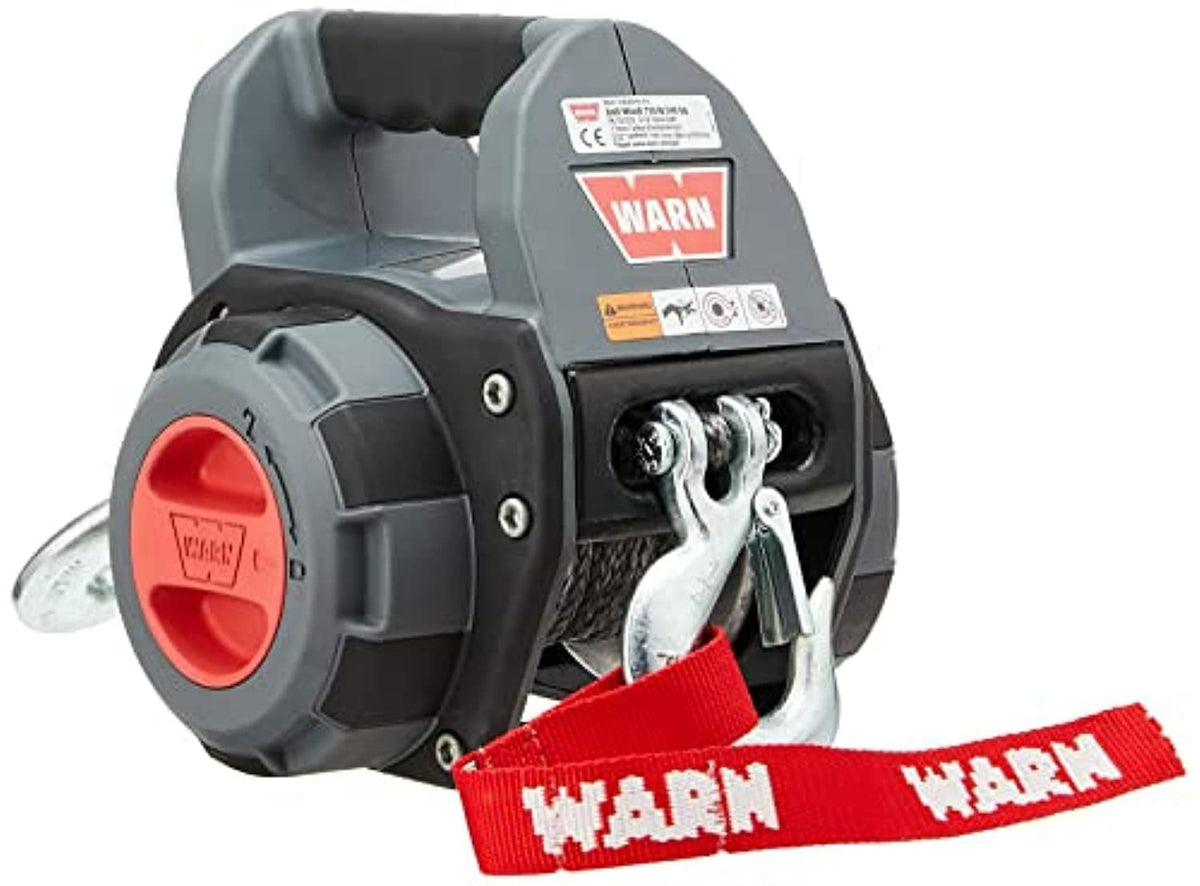 WARN Drill Winch – 750 lb Portable Pulling Winch with Synthetic Rope | Drill-Powered Operation | Lightweight, Compact Design with Hook & Controls | Ideal for Trailers, ATVs, UTVs.