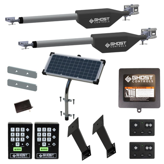 Ghost Controls Pro Dual Solar Automatic Gate Opener with 2 Premium Wireless Keypads Bundle
