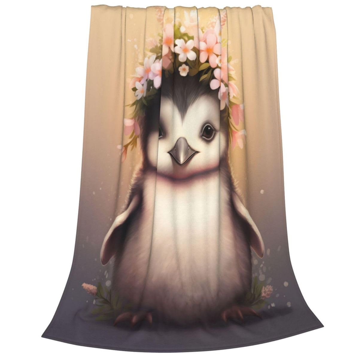 amepay Cute Pudgy Penguin with Garland Blanket Gifts for Kids Adults Cartoon Flannel Throw Blankets for Home Couch Bed Sofa Soft Fuzzy Lightweight Decor All Season 60x50 Inches