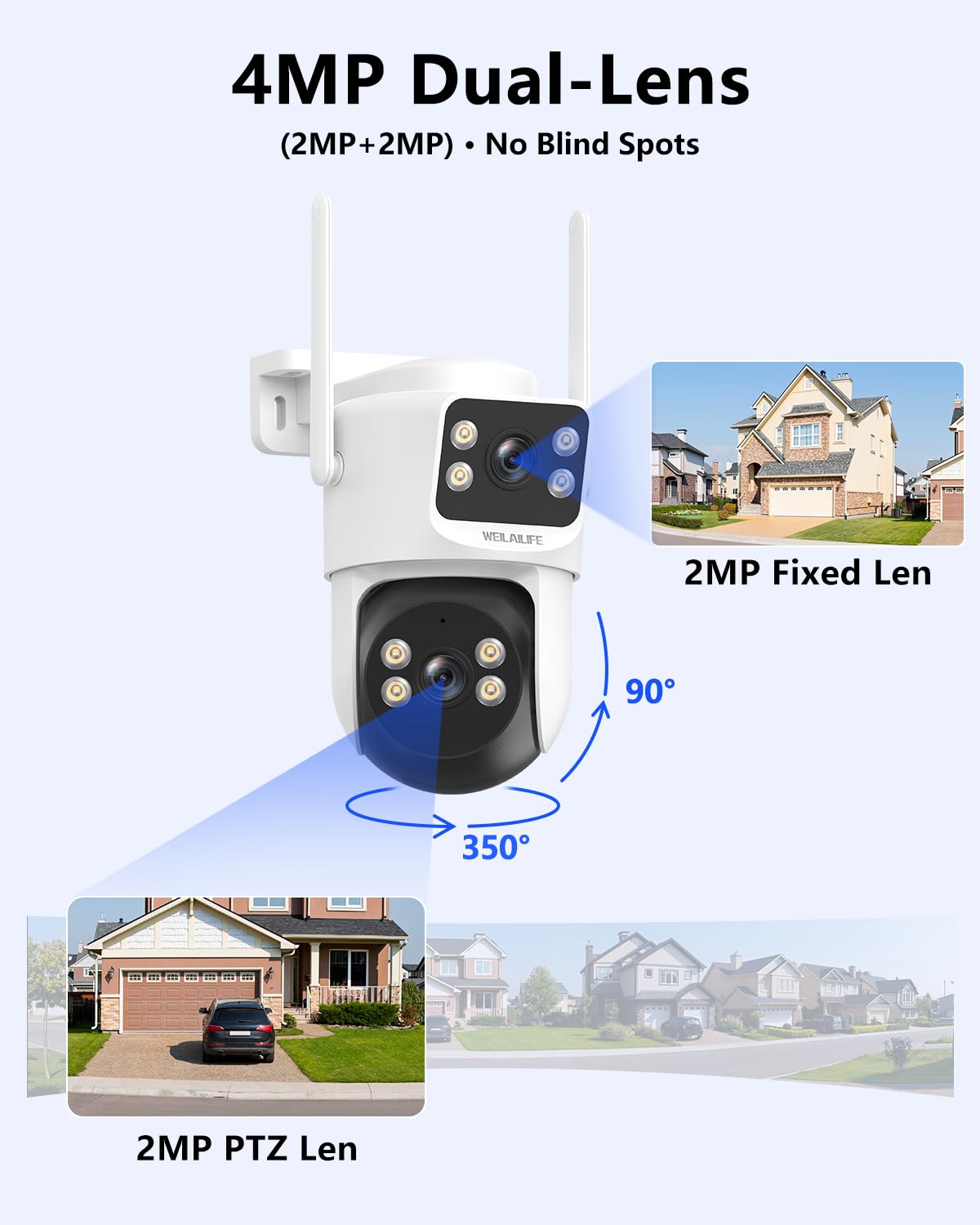 【360° View & 2-Way Audio】 4MP PTZ Security Cameras Wireless Outdoor, WiFi Home Surveillance System, Outside Wireless Security Systems, Surveillance DVR Kits