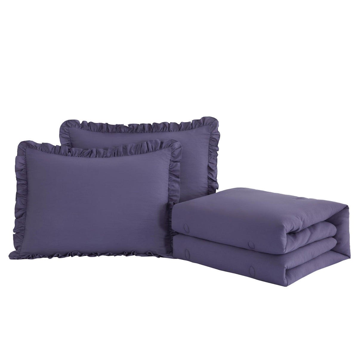 Chezmoi Collection Sinclair 3-Piece Ruffle Skirt Bedspread Set - Soft Lightweight Crinkle Texture Microfiber Bedding - French Country Chic Farmhouse - Queen, Dusty Purple