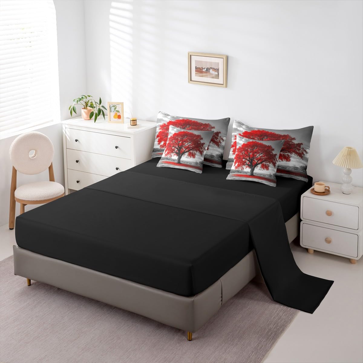Erosebridal Tree of Life Full Comforter Set, Maple Tree 7-Piece Bed in A Bag, Gothic Nature Branch Sheets and Pillowcases, Kids Adult Bed Sets