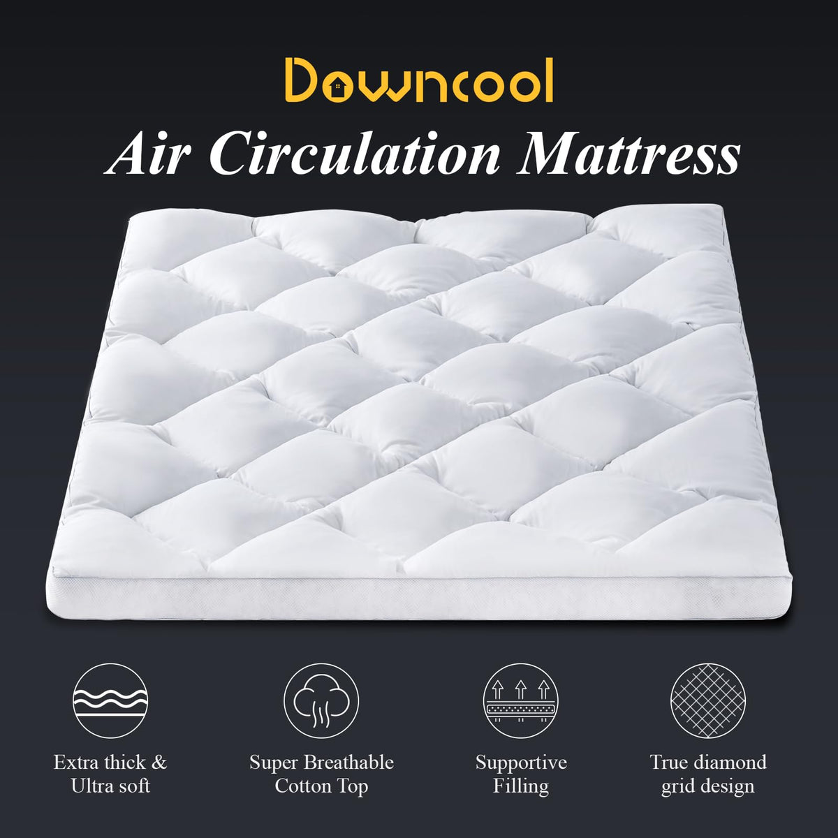 DOWNCOOL 3 Inch Queen Mattress Topper, Ultra Thick and Fluffy Supportive Memory Foam Mattress Topper for Body Pain, Mattress Pad with Breathable Mesh Design for Deep Sleep, 80x60x3 Inches