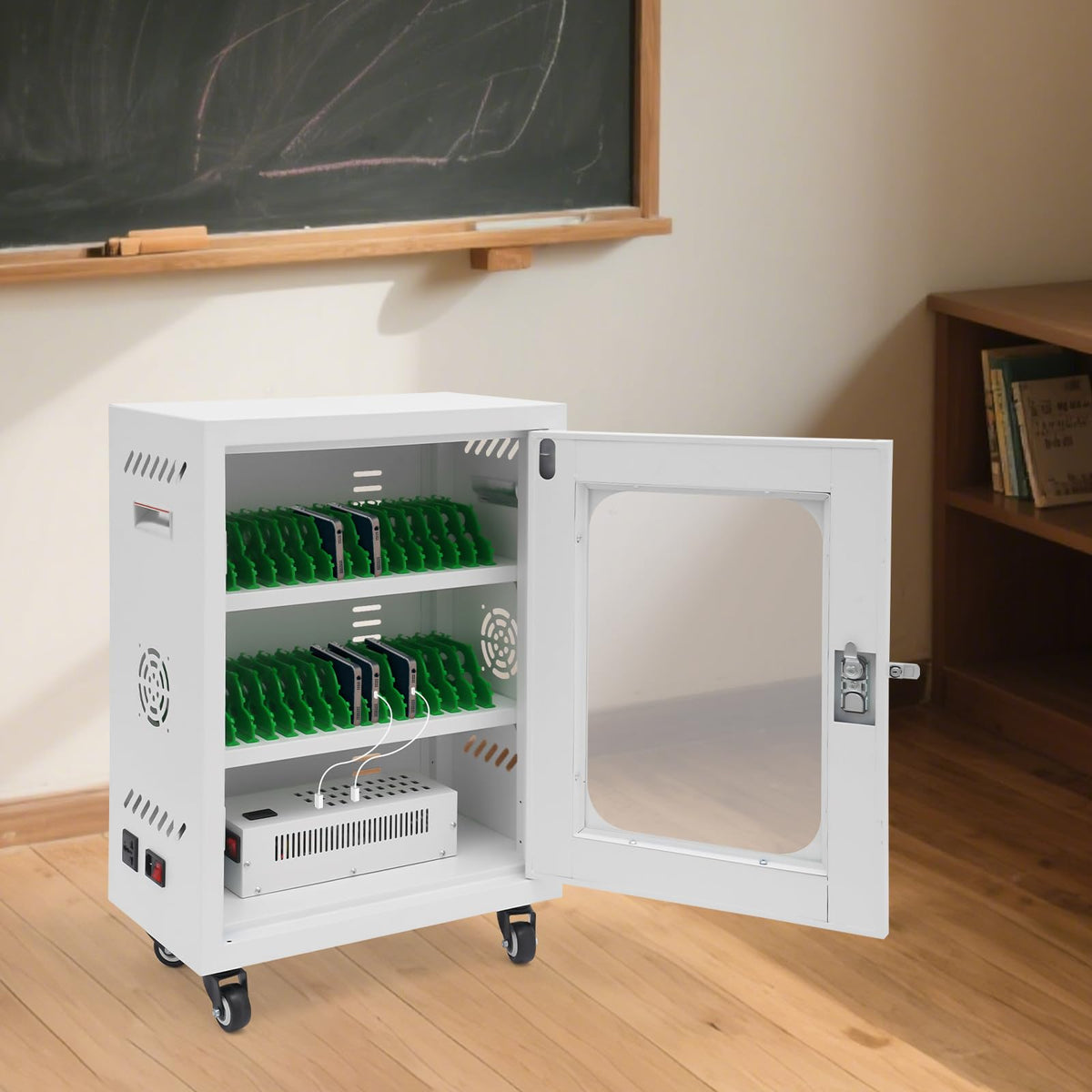 Rechargeable Mobile Phone Charging Cabinet,30 Slots Cell Phones Charging Station Portable Cellphone Charging Cart with Combination Lock, for Students and Employees, Tourists (30-Slots)