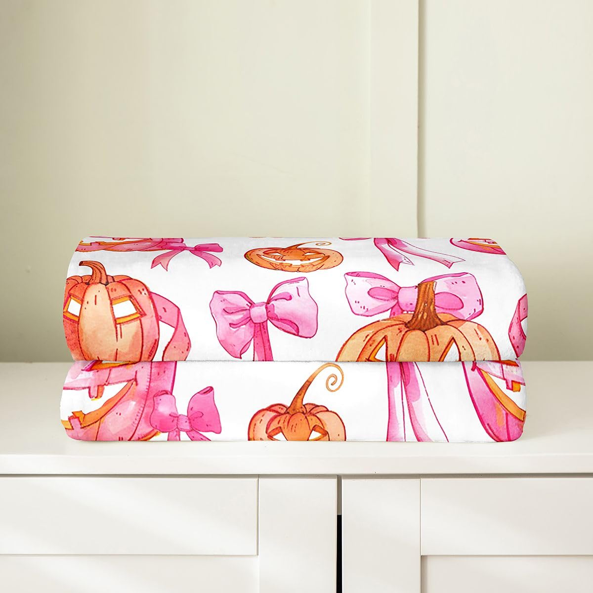 Feelyou Spooky Pumpkin Flannel Fleece Throw Blanket Halloween Themed Throw 50"x60" Bowknot Fleece Throw Blanket for Kids Women Men Spooky Pumpkin for Bed Couch Chair Living Room Bedroom Decor