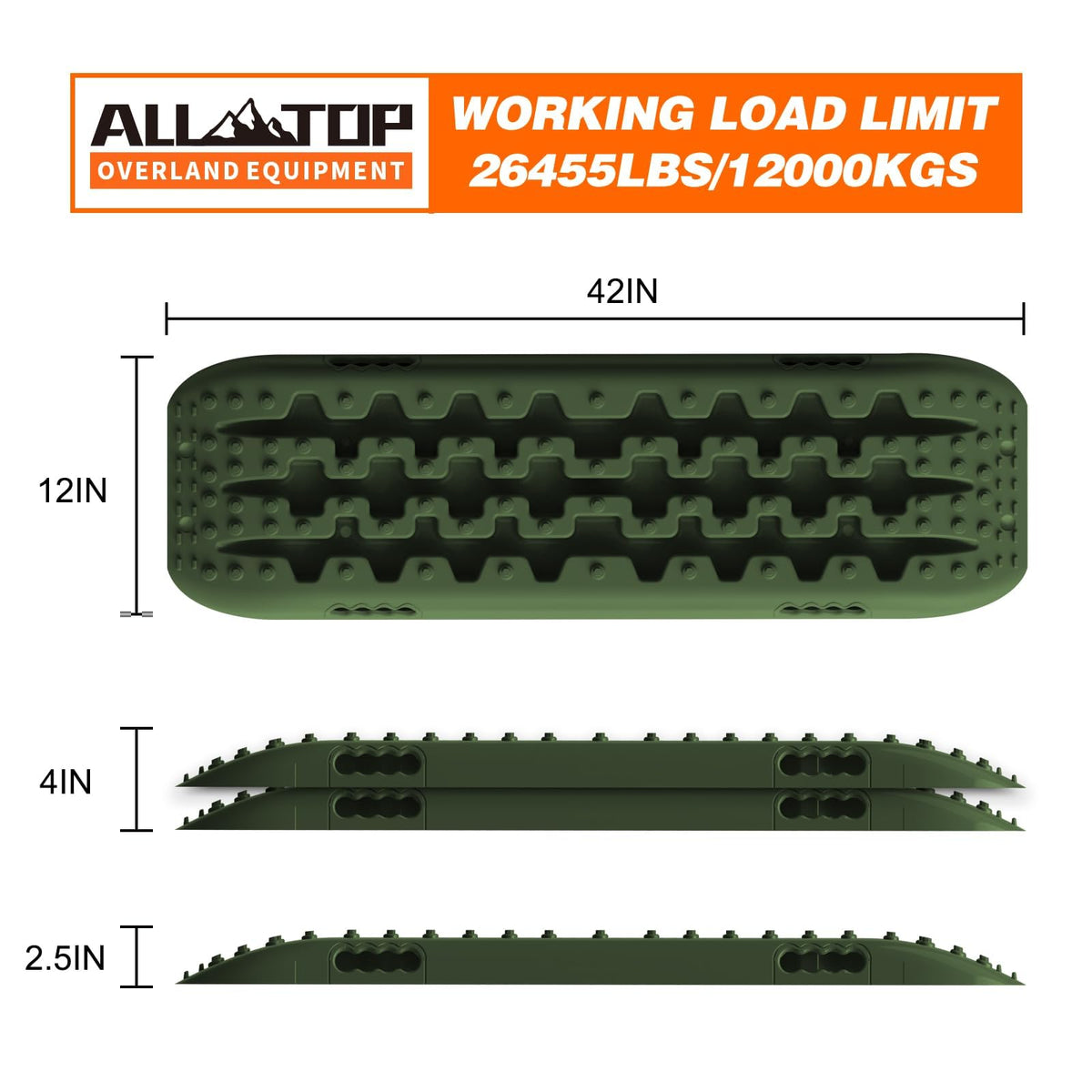 ALL-TOP Recovery Traction Boards, 2PCS & Mounting Kit, Reinforced Off Road Bendable Tire Friction Tracks (3rd Gen,Army Green)