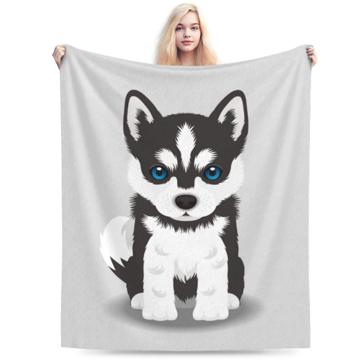 Cute Siberian Husky Puppy Dog Blanket Soft Lightweight Throw Blankets Cozy Flannel Bed Throws for Sofa Couch Travel Home Room Bedroom Decor Gifts for Boys Girls Kids Adults 60"x50"