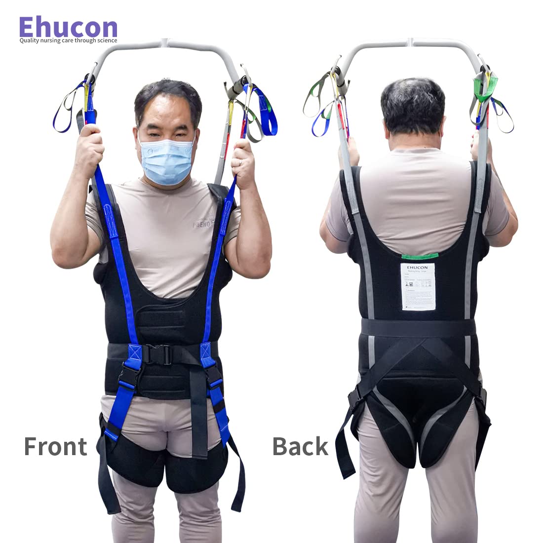 EZ Assistive Patient Lift Walking Sling Medical Hoist Standing Aids for Ambulating Support Training, Pelvic Padded 500lbs Safety Loading Weight (Black-XL)
